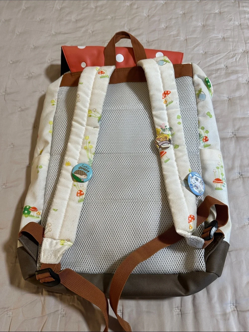 Hello Kitty White Backpack with Red Polka-Dot Flap and Green Pocket